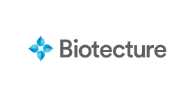 Biotecture company logo - four blue petals opening outwards, next to 'Biotecture' dark grey text