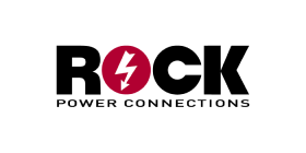 Rock Power Connections company logo - black capital lettering for 'Rock Power Connections', with the 'Rock' bigger at the top with 'Power Connections' underneath it. The 'O' of 'Rock' is red with a white staggered arrow in the middle