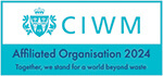 CIWM (Chartered Institute of Waste Management) logo - A teal coloured crest on the left-hand side, with 'CIWM' lettering also in teal. Underneath 'Affiliated Organisation 2024; Together, we stand for a world beyond waste'