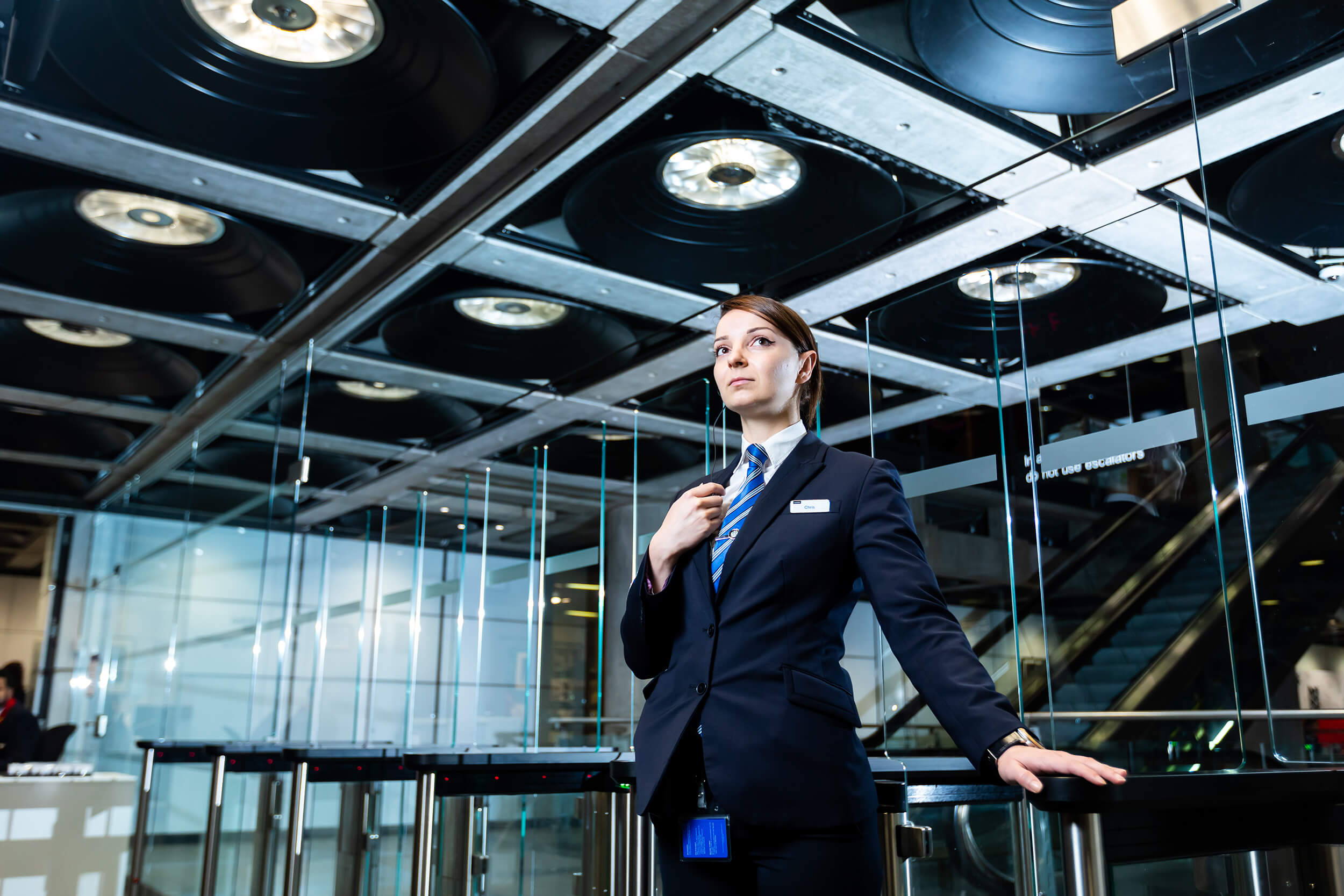 Female security guard in an office environment