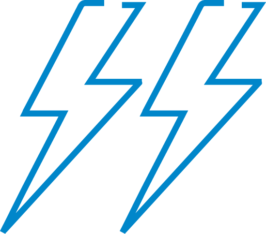 Blue illustration outline of two lightning bolts