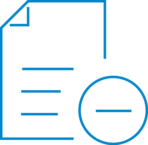 Blue illustration outline of a sheet of paper and a minus symbol