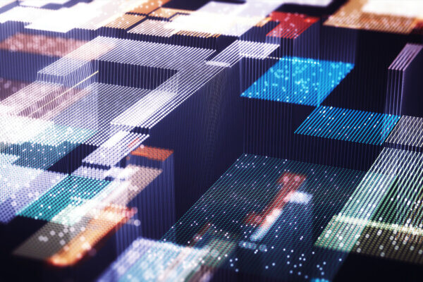 Blocks of digital data in different colours