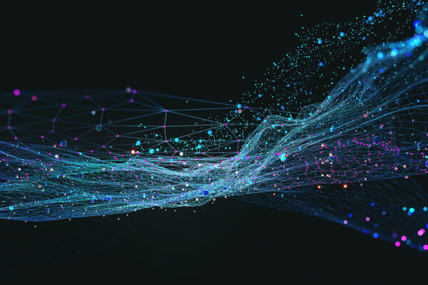 Colourful data point wave against black background